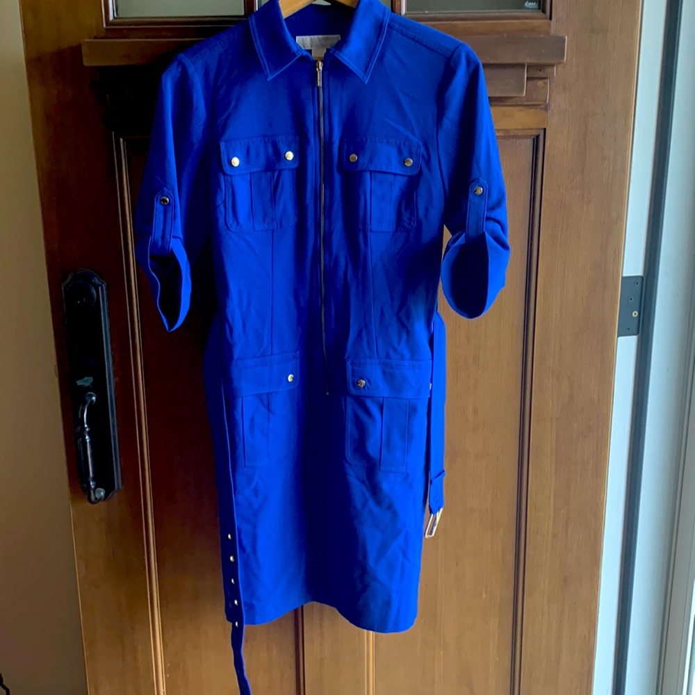 Long Sleeve zip up dress by Michael Kors in Royal Blue